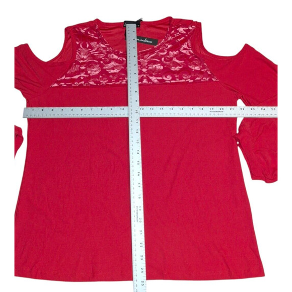 Alison Andrews Red Velvet Burnout Cold Shoulder XL NWT Party Blouse - Picture 5 of 8
